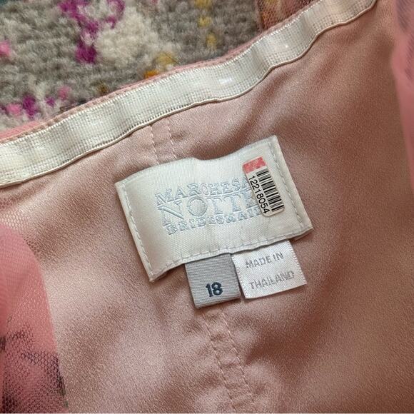 Marchesa Notte Blush Pink Floral Tulle Formal Gown Maxi Dress Women’s Size 18 - Picture 10 of 12